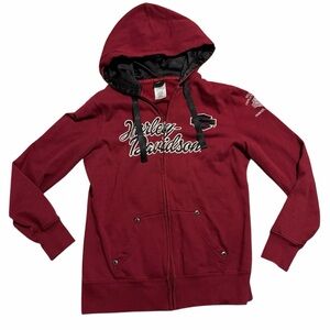 Harley Davidson Jacket Hoodie Full Zip Red Burgundy Rhinestone Medium